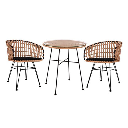 Set 3 pieces Allegra Wicker and Table '70x74 Beige & Black Color HM10474 image 1