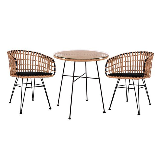 Set 3 pieces Allegra Wicker and Table '70x74 Beige & Black Color HM10474 image 1