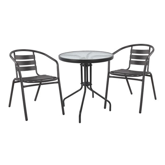 Set 3 pieces with Table Lima rounded 60x70cm & Armchairs Laur grey color HM10467 image 1