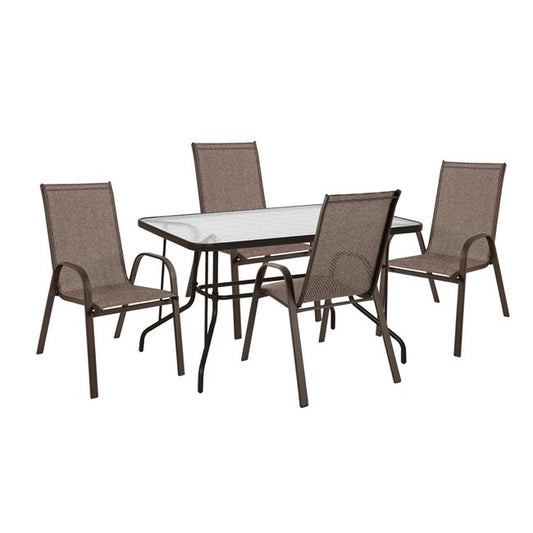 OUTDOOR DINING SET 5PCS HM10565.02 WITH METAL TABLE 120x70x71H & METAL CHAIRS IN BROWN image 1