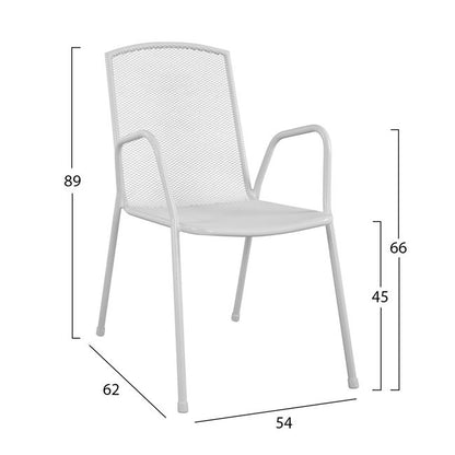 Set 5 pieces with Table aluminum 120x80x75.5 & Metallic Armchairs HM10526 White
