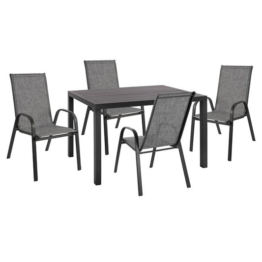 DINING SET 5PCS HM10525-ALUMINUM TABLE IN DARK GREY 120Χ80Χ75.5H & 4 CHAIRS IN GREY image 1