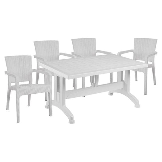 Set 5 pieces Table & Polypropylene chair rattan in white color HM10576.04 image 1