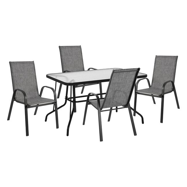 OUTDOOR DINING SET 5PCS HM10565.01 TABLE 120X70X71H & 4 ARMCHAIRS-GREY METAL image 1