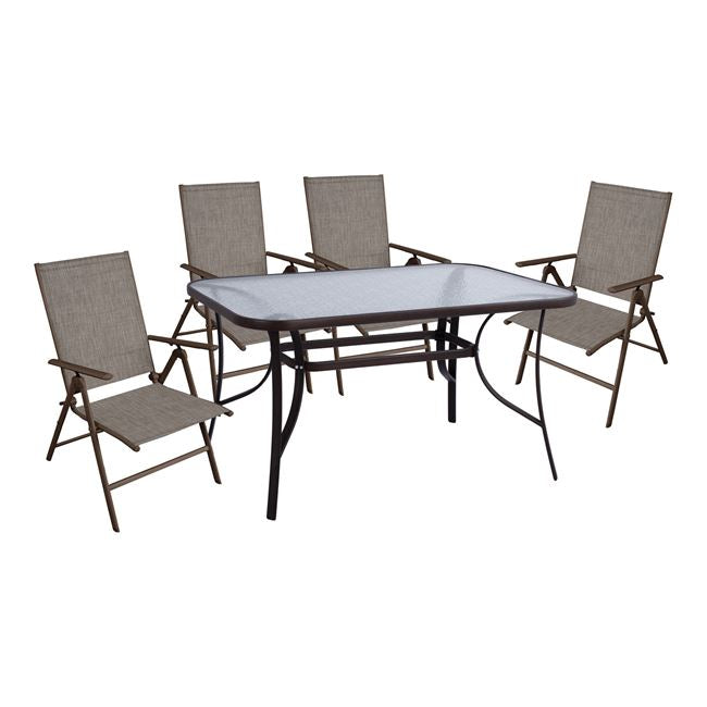 Set 5 pieces Metallic Table & Folding chairs Brown HM10558.02 image 1