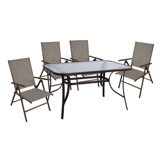 Set 5 pieces Metallic Table & Folding chairs Brown HM10558.02 image 1