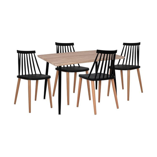 Set 5 pieces Table sonama & chairs Vanessa Black color HM11024.02 120x70x76.5 cm image 1