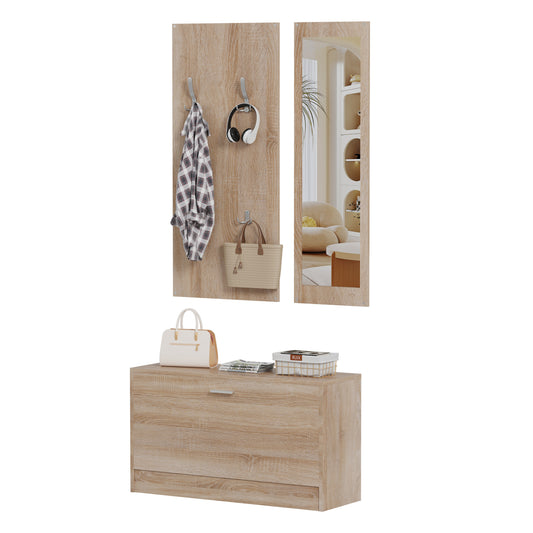 ENTRYWAY SET WITH MIRROR VERN HM2476.01 MELAMINE IN SONAMA 80x27x175Hcm. image 1