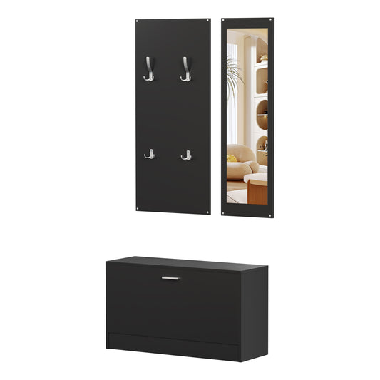 ENTRYWAY SET WITH MIRROR VERN HM2476.02 MELAMINE IN WENGE 80x27x175Hcm. image 1