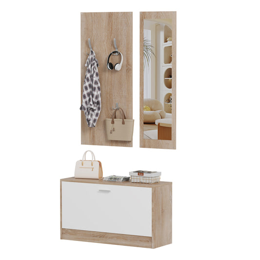 ENTRYWAY SET WITH MIRROR VERN HM2476.04 MELAMINE IN SONAMA-WHITE 80x27x175Hcm. image 1