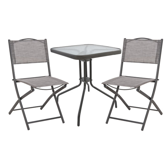 OUTDOOR DINING SET 3PCS FIGO ΗΜ21035 METAL TABLE FIGO & 2 FOLDABLE CHAIRS-GREY image 1
