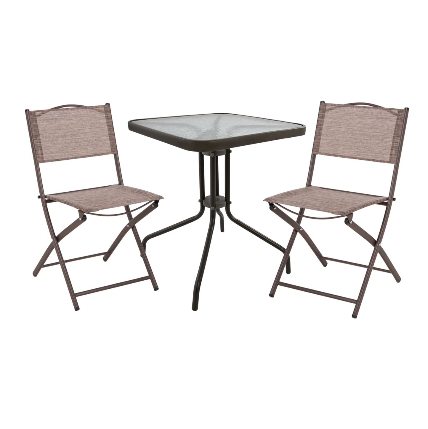 OUTDOOR DINING SET 3PCS FIGO HM21036 METAL TABLE & 2 FOLDABLE CHAIRS-BROWN image 1