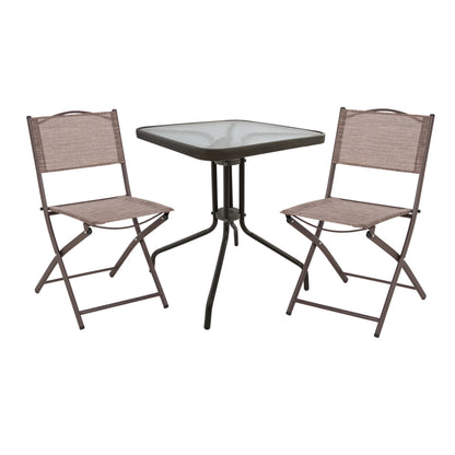 OUTDOOR DINING SET 3PCS FIGO HM21036 METAL TABLE & 2 FOLDABLE CHAIRS-BROWN image 1