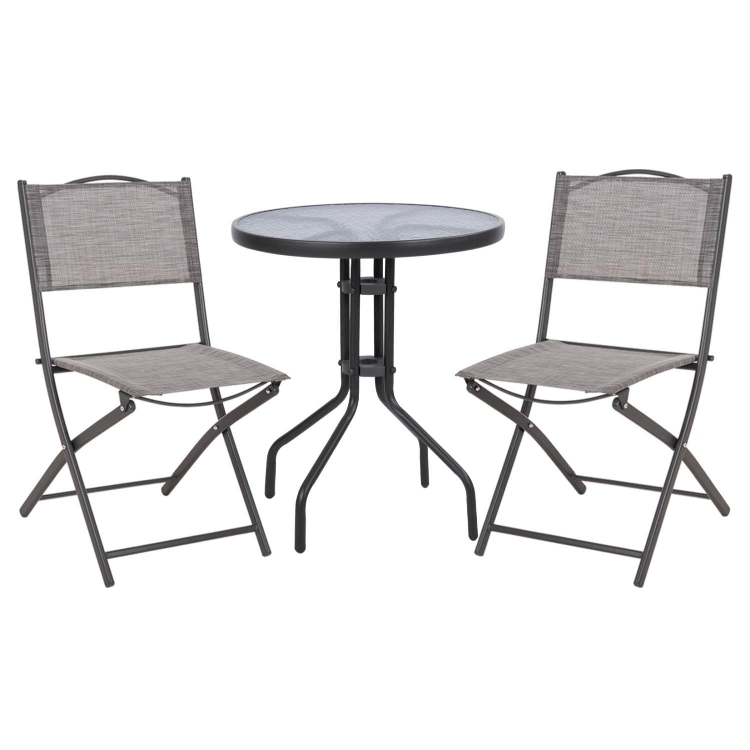 OUTDOOR DINING SET 3PCS LIMA HM21037 METAL ROUND TABLE & 2 FOLDABLE CHAIRS-GREY image 1