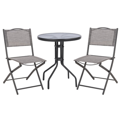 OUTDOOR DINING SET 3PCS LIMA HM21037 METAL ROUND TABLE & 2 FOLDABLE CHAIRS-GREY image 1