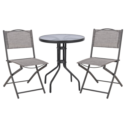OUTDOOR DINING SET 3PCS LIMA HM21037 METAL ROUND TABLE & 2 FOLDABLE CHAIRS-GREY image 1