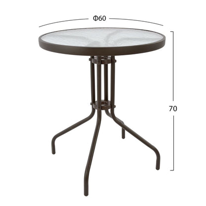 OUTDOOR DINING SET 3PCS LIMA HM21038 METAL ROUND TABLE & 2 FOLDABLE CHAIRS-BROWN