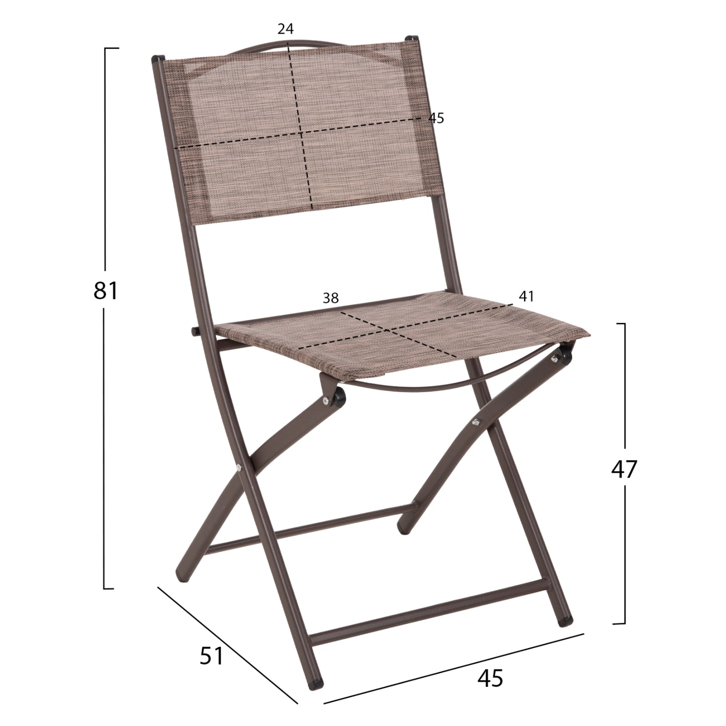 OUTDOOR DINING SET 3PCS LIMA HM21038 METAL ROUND TABLE & 2 FOLDABLE CHAIRS-BROWN