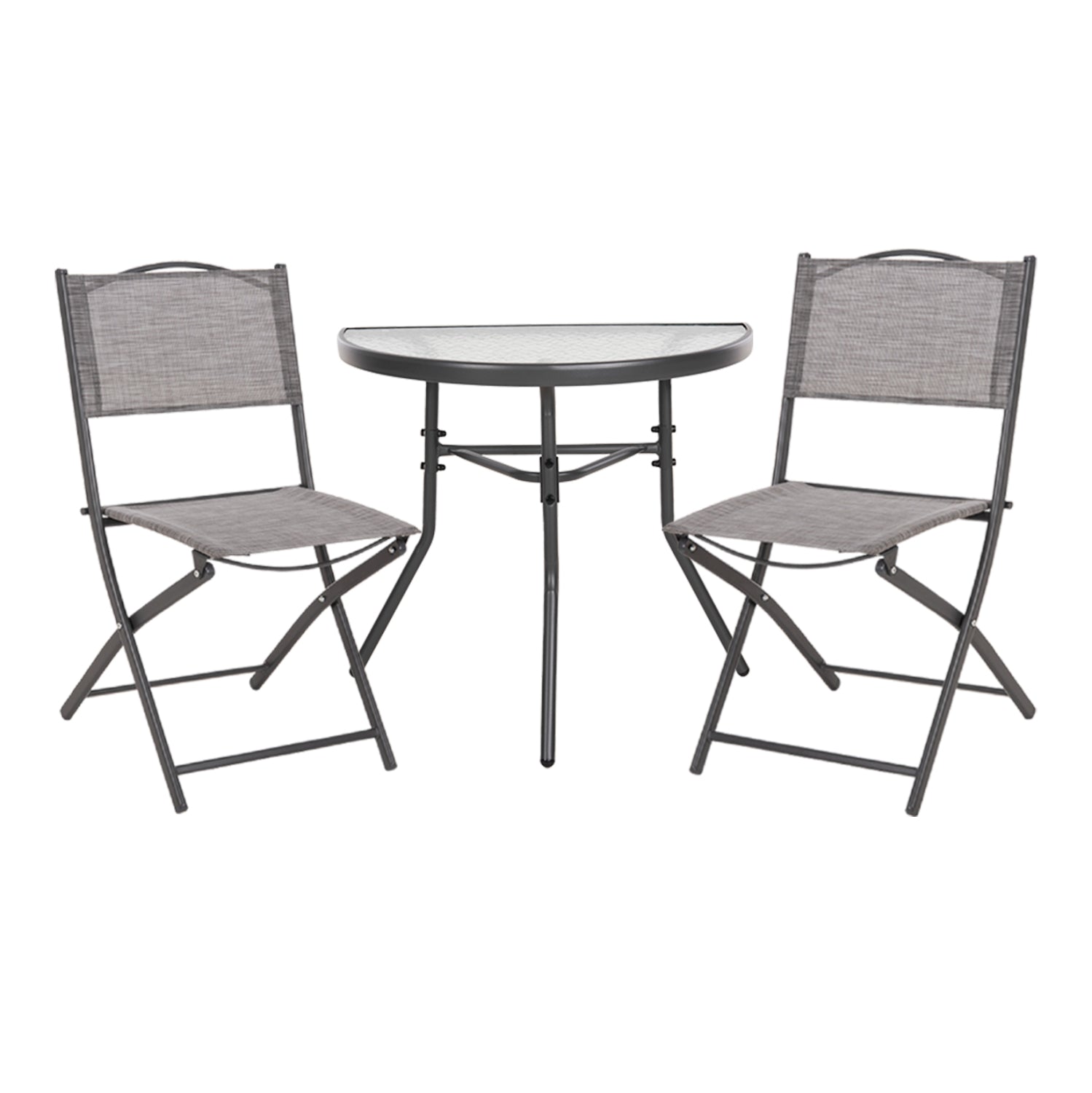 OUTDOOR DINING SET 3PCS LIMAG HM21039 METAL SEMICIRCULAR TABLE & 2 FOLDABLE CHAIRS-GREY image 1