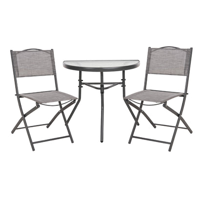 OUTDOOR DINING SET 3PCS LIMAG HM21039 METAL SEMICIRCULAR TABLE & 2 FOLDABLE CHAIRS-GREY image 1