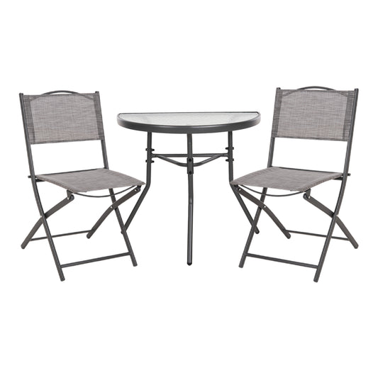 OUTDOOR DINING SET 3PCS LIMAG HM21039 METAL SEMICIRCULAR TABLE & 2 FOLDABLE CHAIRS-GREY image 1