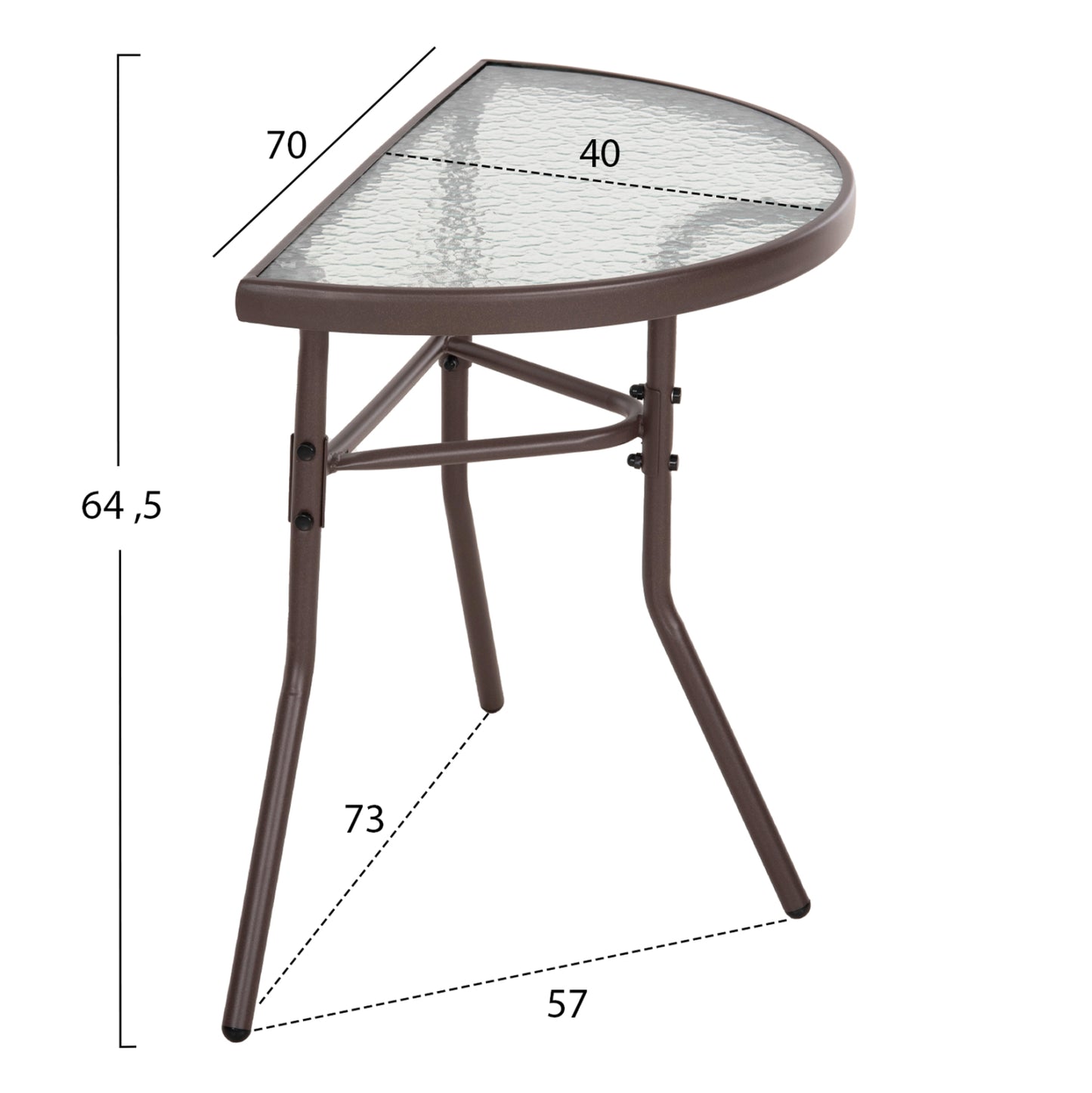 OUTDOOR DINING SET 3PCS LIMAG HM21040 METAL SEMICIRCULAR TABLE & 2 FOLDABLE CHAIRS-BROWN