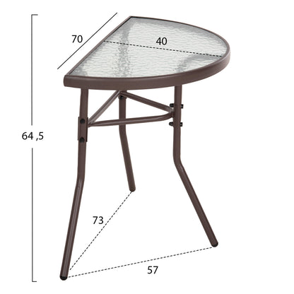 OUTDOOR DINING SET 3PCS LIMAG HM21040 METAL SEMICIRCULAR TABLE & 2 FOLDABLE CHAIRS-BROWN