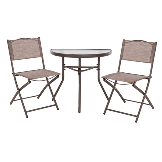 OUTDOOR DINING SET 3PCS LIMAG HM21040 METAL SEMICIRCULAR TABLE & 2 FOLDABLE CHAIRS-BROWN image 1