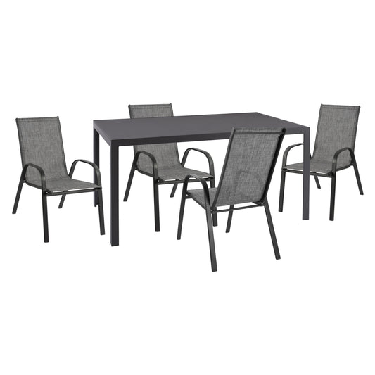OUTDOOR 5PCS DINING SET LEOFER HM21004 METAL TABLE-4 METAL ARMCHAIRS-GREY image 1