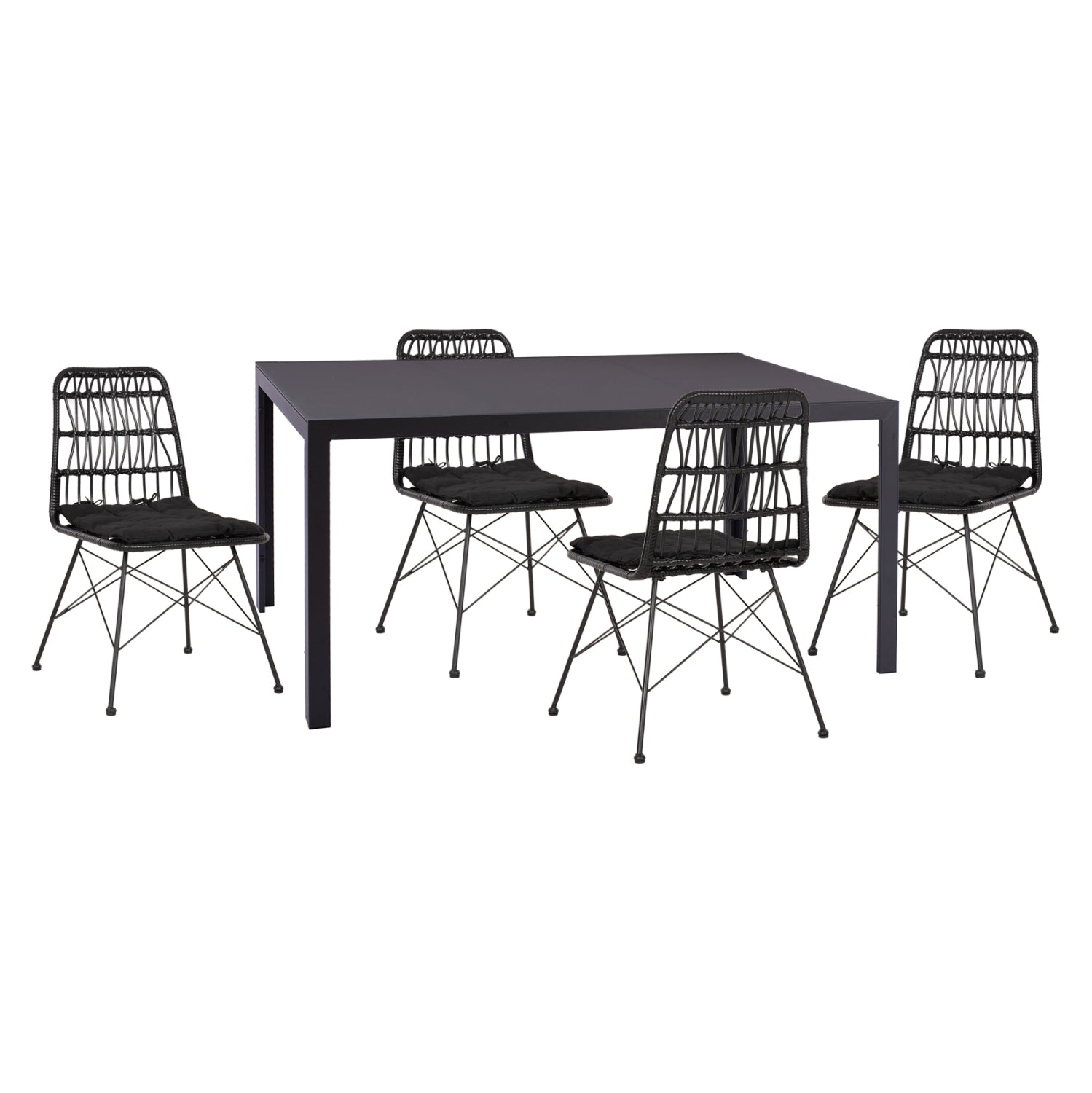 OUTDOOR DINING SET 5PCS OFER HM21029 DARK GRAY METAL-BLACK WICKER & METAL image 1