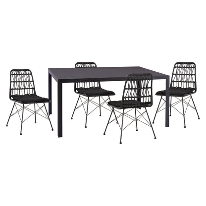 OUTDOOR DINING SET 5PCS OFER HM21029 DARK GRAY METAL-BLACK WICKER & METAL image 1