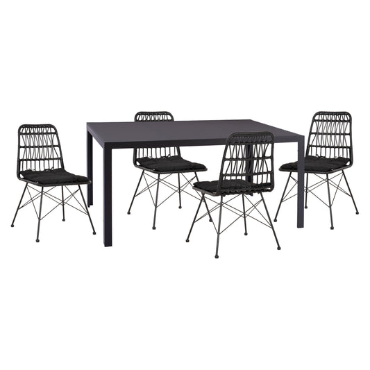 OUTDOOR DINING SET 5PCS OFER HM21029 DARK GRAY METAL-BLACK WICKER & METAL image 1