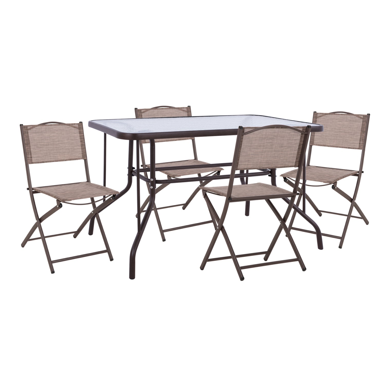 OUTDOOR DINING SET 5PCS MAG HM21034 METAL TABLE ADAM  & 4 FOLDABLE CHAIRS-BROWN image 1