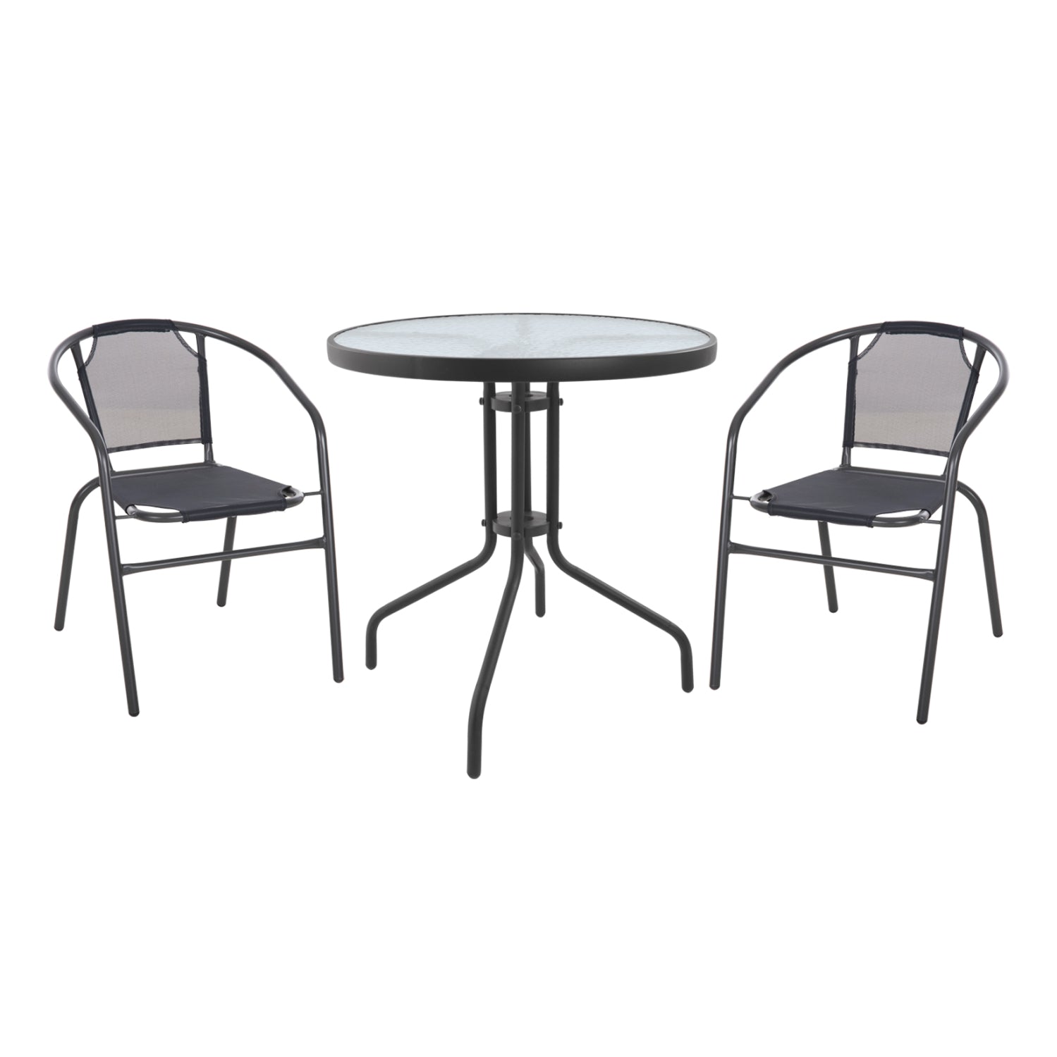 OUTDOOR SET 3PCS HM10711 GREY METAL-SAFETY GLASS-GREY TEXTILENE image 1