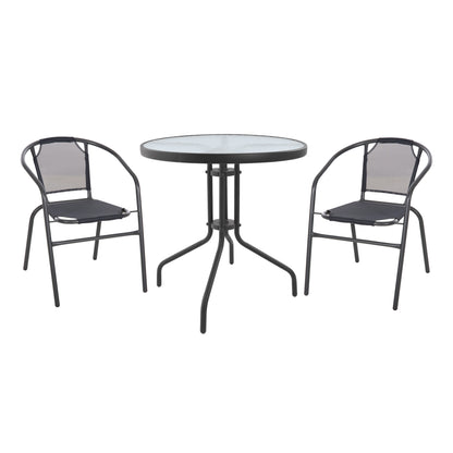 OUTDOOR SET 3PCS HM10711 GREY METAL-SAFETY GLASS-GREY TEXTILENE image 1