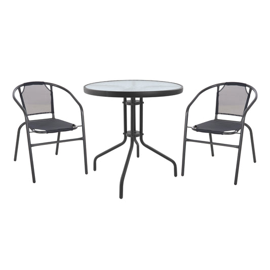 OUTDOOR SET 3PCS HM10711 GREY METAL-SAFETY GLASS-GREY TEXTILENE image 1