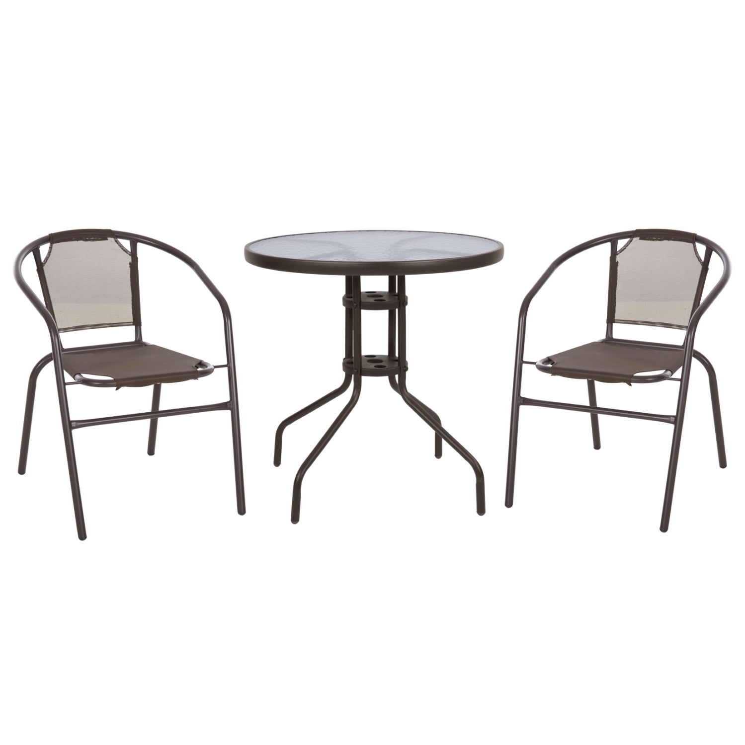 OUTDOOR SET 3PCS HM10712 BROWN METAL-SAFETY GLASS-BROWN TEXTILENE image 1