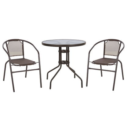 OUTDOOR SET 3PCS HM10712 BROWN METAL-SAFETY GLASS-BROWN TEXTILENE image 1
