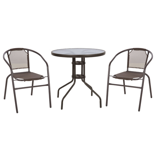 OUTDOOR SET 3PCS HM10712 BROWN METAL-SAFETY GLASS-BROWN TEXTILENE image 1