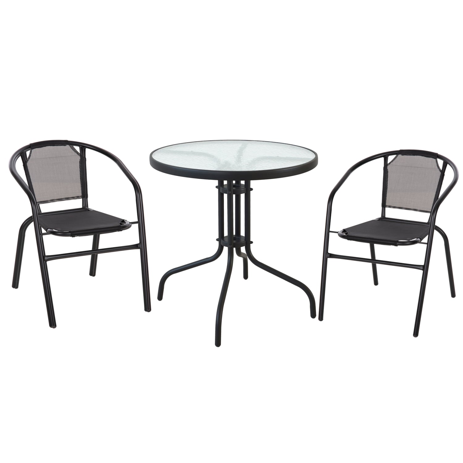 OUTDOOR SET 3PCS HM10713 BLACK METAL-SAFETY GLASS-BLACK TEXTILENE image 1