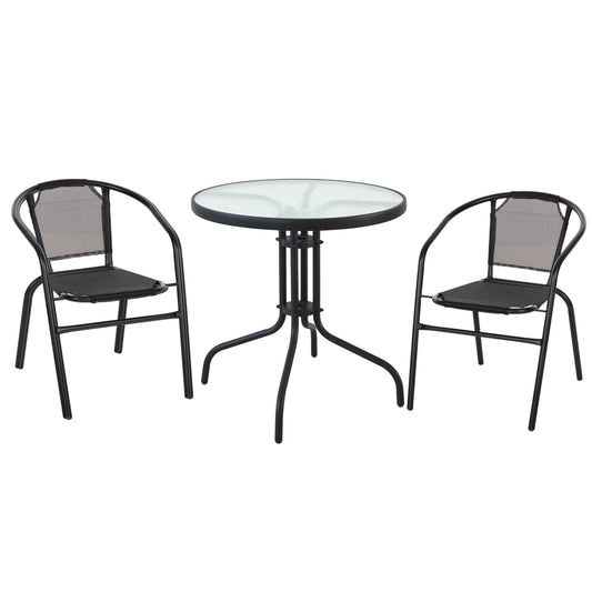 OUTDOOR SET 3PCS HM10713 BLACK METAL-SAFETY GLASS-BLACK TEXTILENE image 1