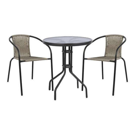 OUTDOOR DINING SET 3PCS LIMA HM21110 TABLE & 2 ARMCHAIRS- GREY COLOR image 1