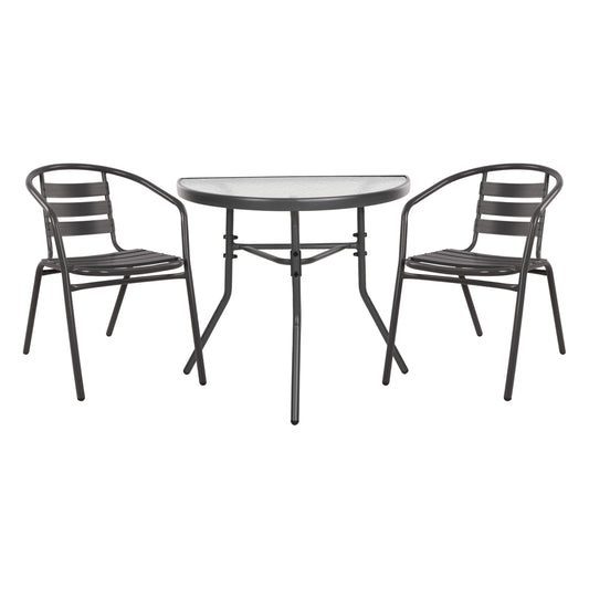 OUTDOOR LOUNGE SET 3PCS LAURA HM21112 SEMICIRCULAR TABLE & 2 ARMCHAIRS IN GREY image 1