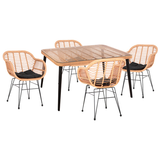 OUTDOOR DINING SET 5PCS ALLEGRA HM21027 IN BEIGE&BLACK COLOR WICKER-METAL image 1