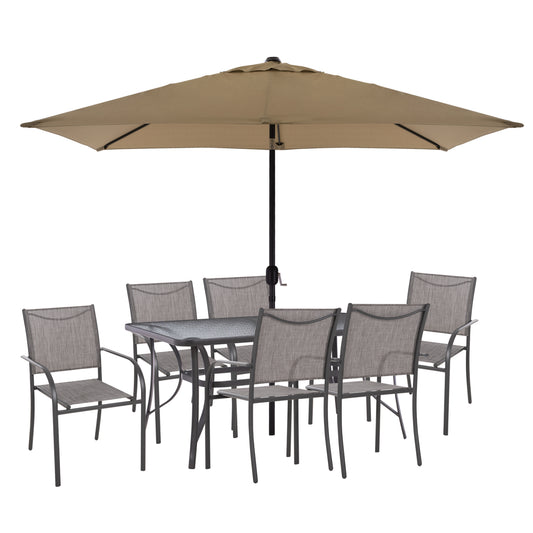 OUTDOOR DINING SET 8PCS BRUNO HM21109 WITH TABLE & UMBRELLA & 6 ARMCHAIRS- GREY COLOR image 1