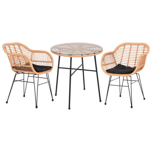 OUTDOOR DINING SET 3PCS ALLEGRA HM10476 WICKER IN BEIGE-METAL IN BLACK image 1