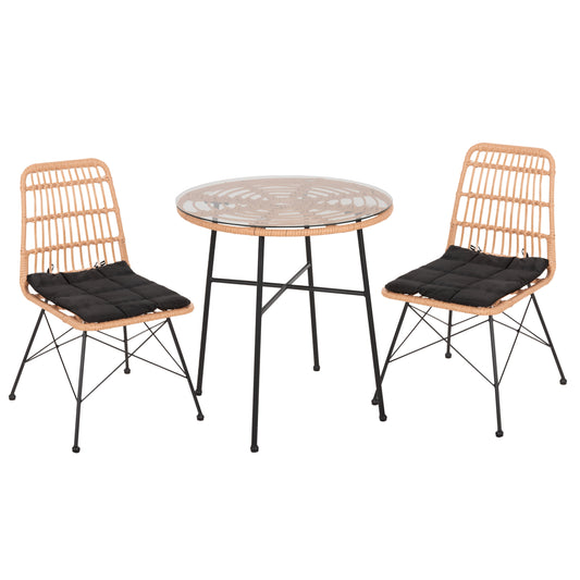 OUTDOOR DINING SET 3PCS ALLEGRA HM10477 WICKER IN BEIGE-METAL IN BLACK image 1