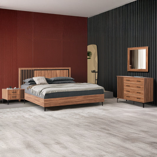BEDROOM FURNITURE SET 4PCS HARRY HM21115 MELAMINE IN NATURAL WOOD & BLACK image 1