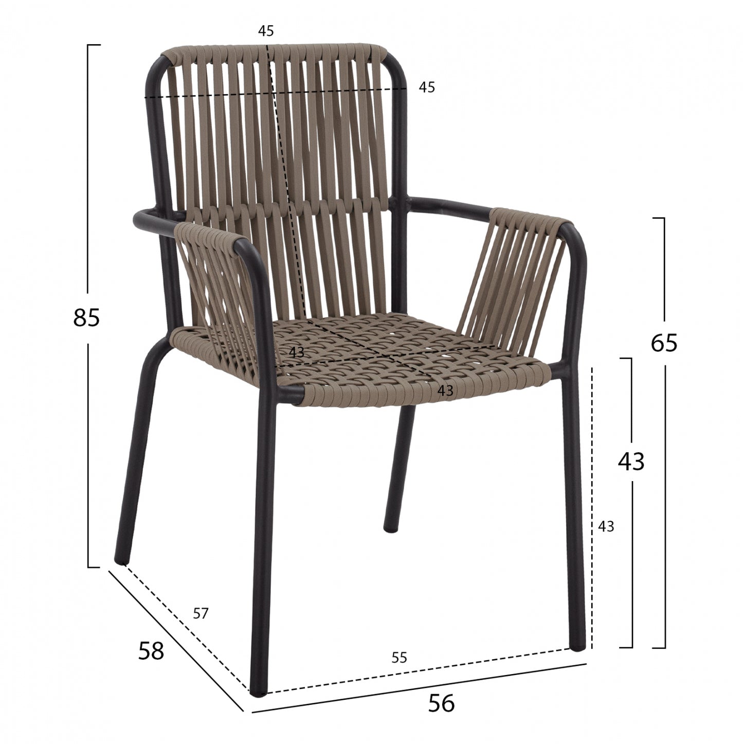 DINING SET 3PCS ALUMINUM TABLE 80X80 & COAL ARMCHAIRS HM11439