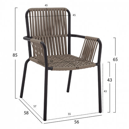 DINING SET 3PCS ALUMINUM TABLE 80X80 & COAL ARMCHAIRS HM11439